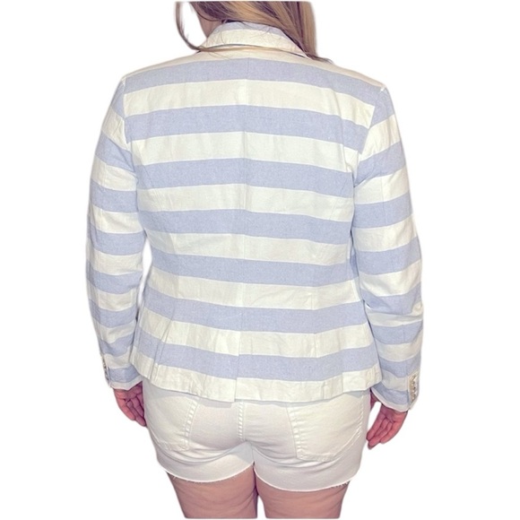 Merona Lined Chambray Blue and White Stripe Cotton Button Blazer Size 10 - Picture 3 of 11